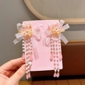 Pair of pink flower hair clips with white pearl tassels and ribbon bows for girls - Best Seller / 12# Pink Bow Cherry Blossom Style (12# Pink Bow Cherry Blossom Hair Clip 1 Pair)
