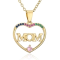 Detailed view of a gold heart pendant with colorful crystals and MOM engraving - Colorful Gemstone Inlaid Heart MOM Style (21724)