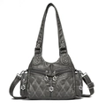 Bolso bandolera vintage gris oscuro en cuero suave con acolchado y flores de metal - Gris