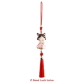 Ancient style cartoon girl pendant with pink lotus, red tassel and woven rope - Good Luck Lotus Pendant