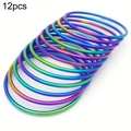 Set of 12 iridescent stainless steel 3mm stackable bangles in vibrant oil slick rainbow finish - 12 Rings / 53mm (Inner Diameter) / Colorful
