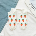 Calcetines lindos de algodón blanco con diseño de fresas y puños acanalados para mujer - Fresa Blanca