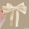 Grote beige satijnen haarstrik 18cm veerhaarklem voor extra volume en een chique look - Wit