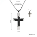 Stainless steel cross necklace with black carbon fiber inlay and a box chain link - Black Carbon Fiber Inlay (ZYS1815)