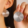Silver round drop earrings with concentric spiral texture and elegant metal finish - Concentric Circular Texture Style (N-621) / 12 White K