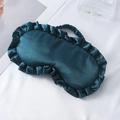 Peacock green faux silk sleep eye mask with elegant ruffled edges and elastic band - Dark Green