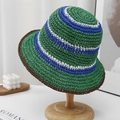 Cappello da sole a righe fatto a mano con motivi nautici verde, blu e bianco - M (54-58cm) / Verde