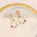 Macro shot of gold-plated teardrop earrings with colorful crystals on marble tray - Water Drop Butterfly Style (1#)