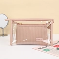 Minimalistische PU-make-uptassenset met transparante PVC en roze binnentas met rits - Schoudertasset / Lotusroze