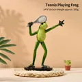 Tennis playing frog resin figurine with round black base, size 14x6x19.5cm decoration - Tennis Player Frog