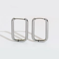 Polished silver stainless steel rectangular hoop earrings with minimalist buckle closure - Rectangular (2.0mm Wire) / Silver
