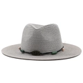 Cappello parasole classico in paglia a tesa larga con cordino di perline e pendente - M (56-58cm) / Grigio