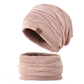 Winter knit hat and neck warmer set in dusty pink with thick fleece lining and sport patch - Pink