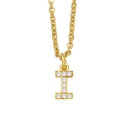 Macro shot of gold letter I pendant with micro-pave white zircon on a cable chain - Letter I / Gold