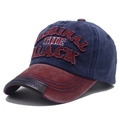 Retro washed cotton baseball cap with blue crown, burgundy brim and embroidery details - One Size / Burgundy