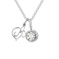 Collana in acciaio inossidabile argento con ciondolo lettera A corsiva e pietra solitaria tonda - Lettera A / Argento