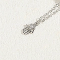 Hamsa Hand necklace in silver with heart-shaped zircon inlay and cross chain design - Heart Hamsa Hand / Platinum Color