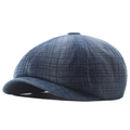 Berretto newsboy a quadretti blu scuro in denim lavato con classico bottone superiore - Azzurro