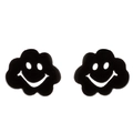 Cute black cloud smile face stud earrings with white minimalist cartoon expression - Cloud / Black