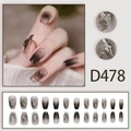 Detail of grey gradient press-on nails with glitter and 3D crystal accents in ballet shape - Black Grey Gradient Glitter Crystal Style (D478)
