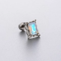 Orecchino a perno in argento con opale rettangolare e piccoli diamanti per le donne - Stile Opale Iridescente Rettangolare (A116-6#) / Pezzo Singolo