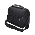 Thickened double-layer insulated lunch bag in black with handle and shoulder strap - Black