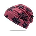 Breathable slouchy beanie hat in dusty pink with black snowflake print pattern - Dark Pink with Black Snowflakes