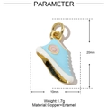 Detail view of light blue enamel sneaker pendant with size metrics 20x10mm in copper - Blue Canvas Shoe (3Pcs)