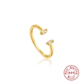 S925 sterling silver open ring with gold finish and two rectangular cubic zirconia stones - Adjustable Open / Gold/Double Rectangle Stone Style