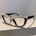 Fashionable black cat eye sunglasses with shimmering rhinestones for a vintage luxury look - Plain Lens / Black Frame Clear Lens