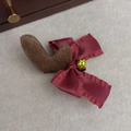 Plush brown reindeer horn hair clip with burgundy bow and golden bell detail - Bow Antler Hairpin