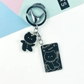 Cartoon black bear acrylic keychain with silver hook and Happy Bear metal plate - Black Little Bear Style (Double Buckle Size 24)