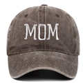 Washed gray cotton baseball cap featuring MOM white embroidery and vintage distressed texture - Adjustable / Coffee MOM