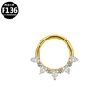 Golden G23 titanium hinged segment ring with teardrop and round cubic zirconia stones - Gold Fancy Teardrop Zirconia Style (G23NR292-G1208270)