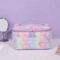 Portable gradient mesh makeup bag with heart pattern and dual zipper closure - 21.5x14x11.7cm