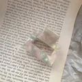 Square acetate hair claw clip with pink and green iridescent pearlescent finish - 5cm / AB White