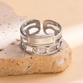 Silver chain style stainless steel open ring with a blank rectangular plaque detail - Steel Color 138