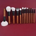 Professional 12-piece wooden handle makeup brush set with dark red background - 13 Pcs Natural Wool Brush Set