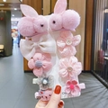 Pink plush rabbit and fabric flower hair clip set for girls in a cute handheld display - Pink Double Rabbit Set