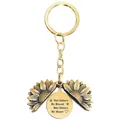 Detail of engraved sunflower keychain with friendship quote Not Sisters By Blood - T00004 Full Gold (Not Sisters By Blood But Sisters By Heart)