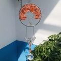 Detail of tree of life suncatcher with red crystals and multifaceted glass ball - Red Agate