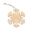 Snowflake-shaped wooden Christmas ornament with twine rope hanging on white background - Snowflake