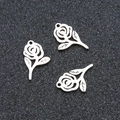 Three silver-colored rose-shaped stainless steel pendant charms for DIY jewelry making - Rose Flower Metal Finding 15x9mm