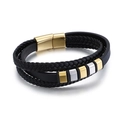 Mehrlagiges geflochtenes schwarzes Lederarmband für Herren mit Magnetverschluss Gold - Gold(KB105601-K)