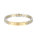 Two-tone stainless steel watch band bracelet with a central engravable gold plaque - With Curved Bar / Two-tone Gold