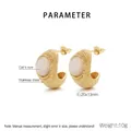 Detailed view of C-shaped gold-plated earrings with cat's eye stone inlay and textured finish - Gold C-Shaped Cat Eye Stone Style (KE115488-SP)
