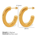Polished 18k gold plated stainless steel chunky C-hoop earrings in minimalist style - Gold (EH283)