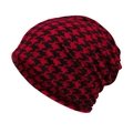 Red and black houndstooth knit slouchy beanie with classic geometric pattern - Red and Black Classic Plaid (17#)