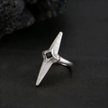 Gothic punk adjustable ring with black square zircon and silver starburst texture - Ancient Silver Four-Pointed Star Style(10107)