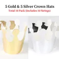 Set of 10 gold and silver glitter paper crown party hats for children birthday celebrations - Mixed Gold And Silver Foil Crown Hat
